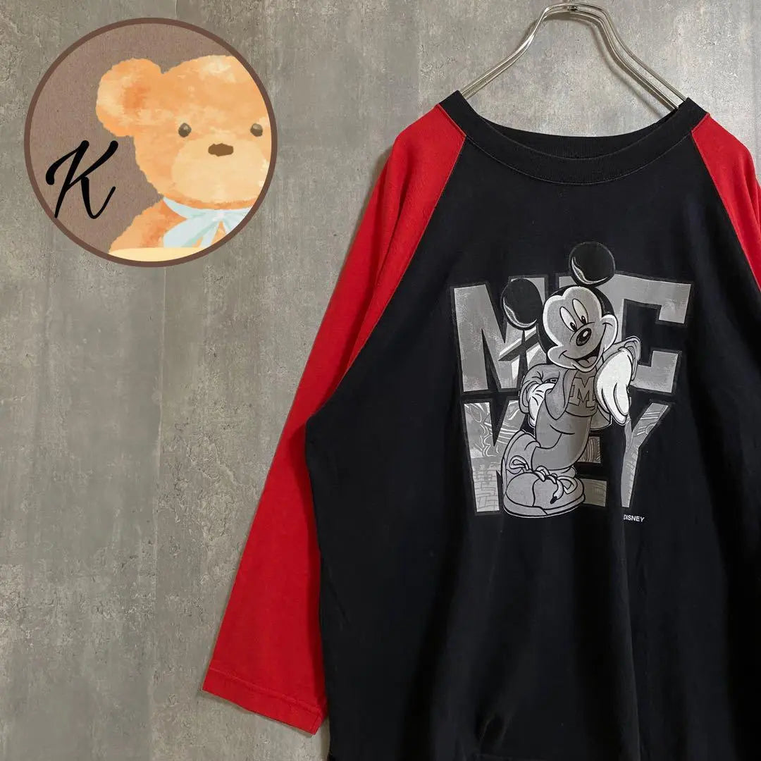 [Rare ★] Men's Long Sleeve T -shirt Disney Red Mickey Raglan