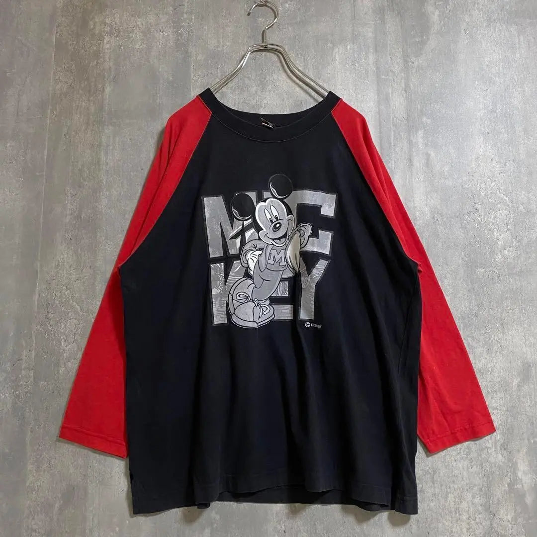 [Raro ★] Camiseta de manga larga para hombre Disney Mickey Red Raglan