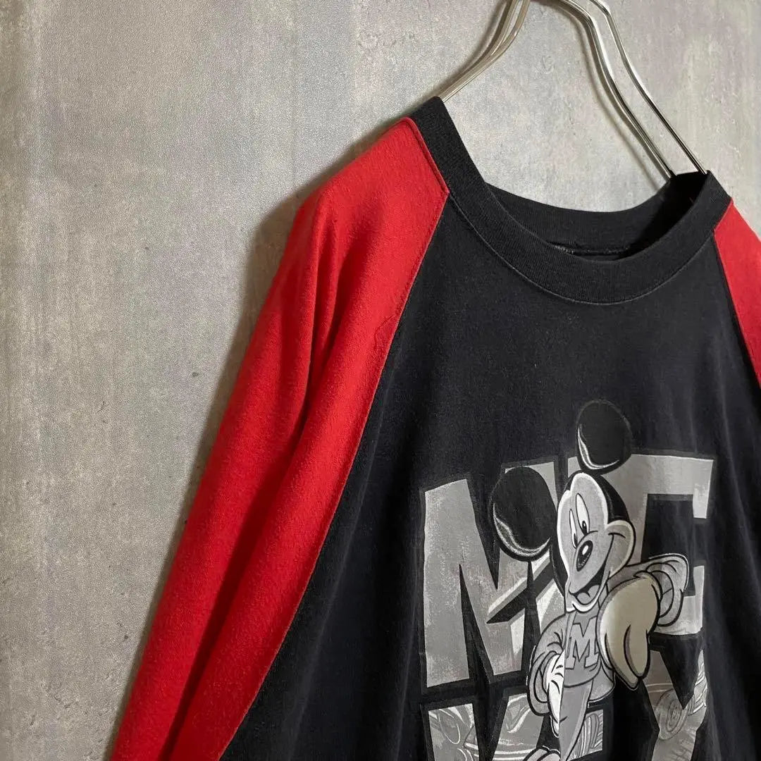 [Raro ★] Camiseta de manga larga para hombre Disney Mickey Red Raglan