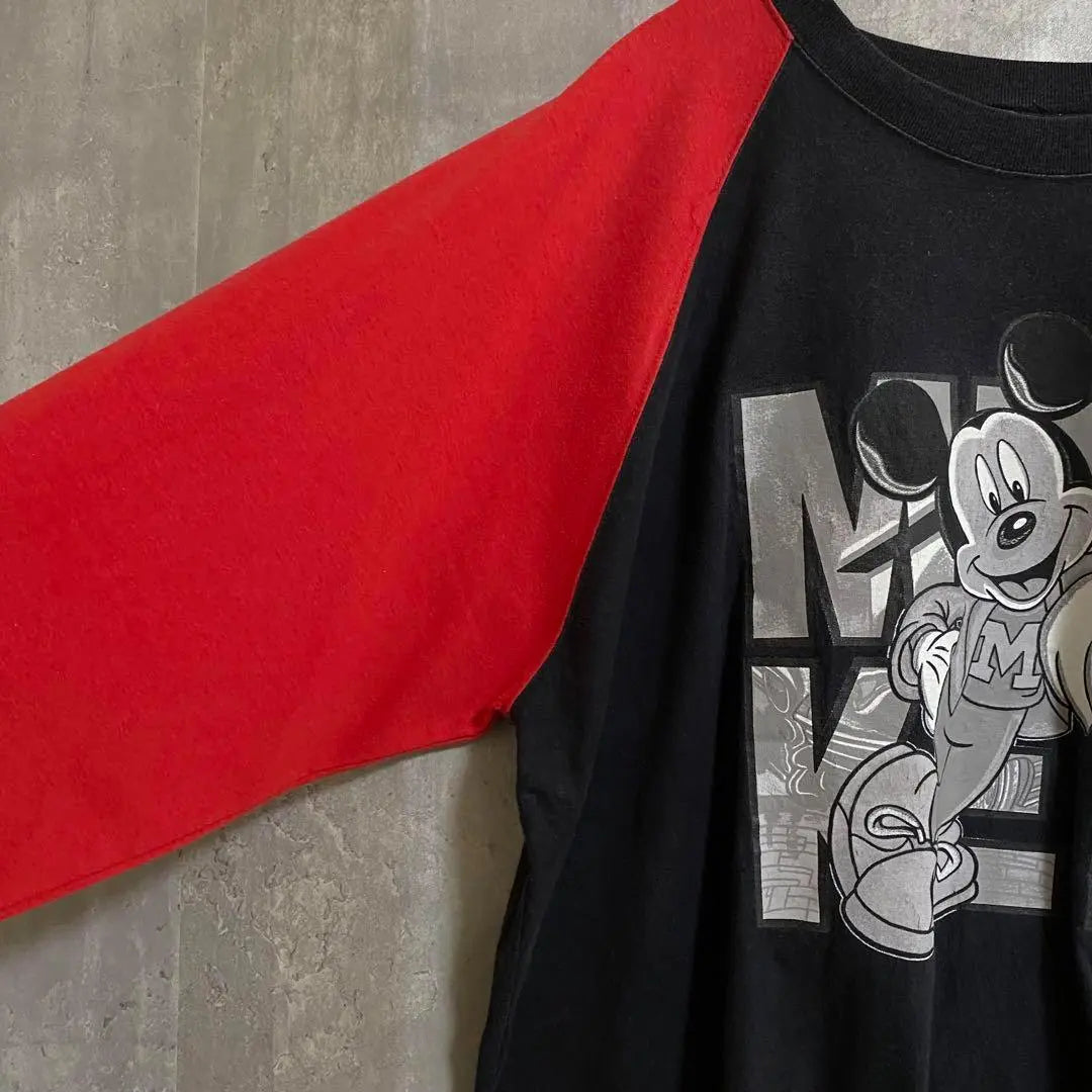 [Rare ★] Men's Long Sleeve T -shirt Disney Red Mickey Raglan