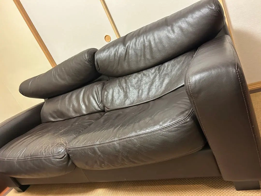 Dark brown genuine leather two -seat sofa antique/height 80 horizontal 184 back 94 | ダークブラウン 本革 2人掛けソファ アンティーク/高さ80横184奥94