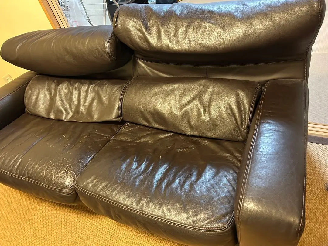 Dark brown genuine leather two -seat sofa antique/height 80 horizontal 184 back 94 | ダークブラウン 本革 2人掛けソファ アンティーク/高さ80横184奥94