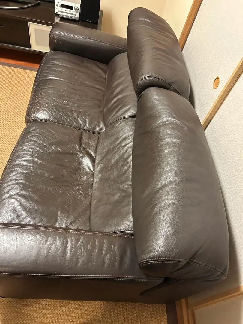 Dark brown genuine leather two -seat sofa antique/height 80 horizontal 184 back 94 | ダークブラウン 本革 2人掛けソファ アンティーク/高さ80横184奥94