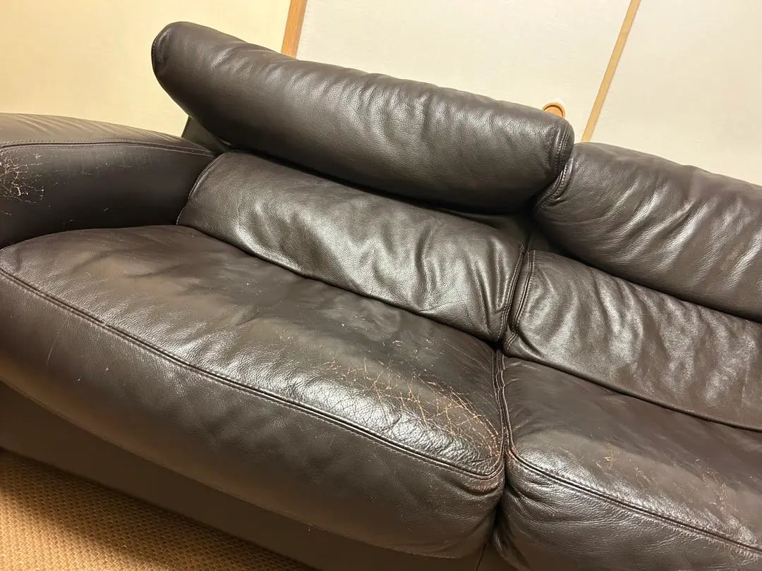 Dark brown genuine leather two -seat sofa antique/height 80 horizontal 184 back 94 | ダークブラウン 本革 2人掛けソファ アンティーク/高さ80横184奥94