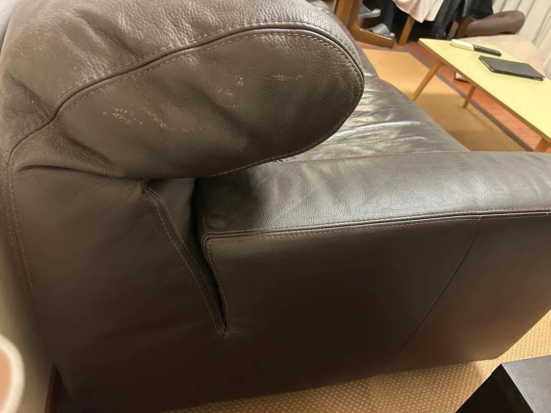 Dark brown genuine leather two -seat sofa antique/height 80 horizontal 184 back 94 | ダークブラウン 本革 2人掛けソファ アンティーク/高さ80横184奥94