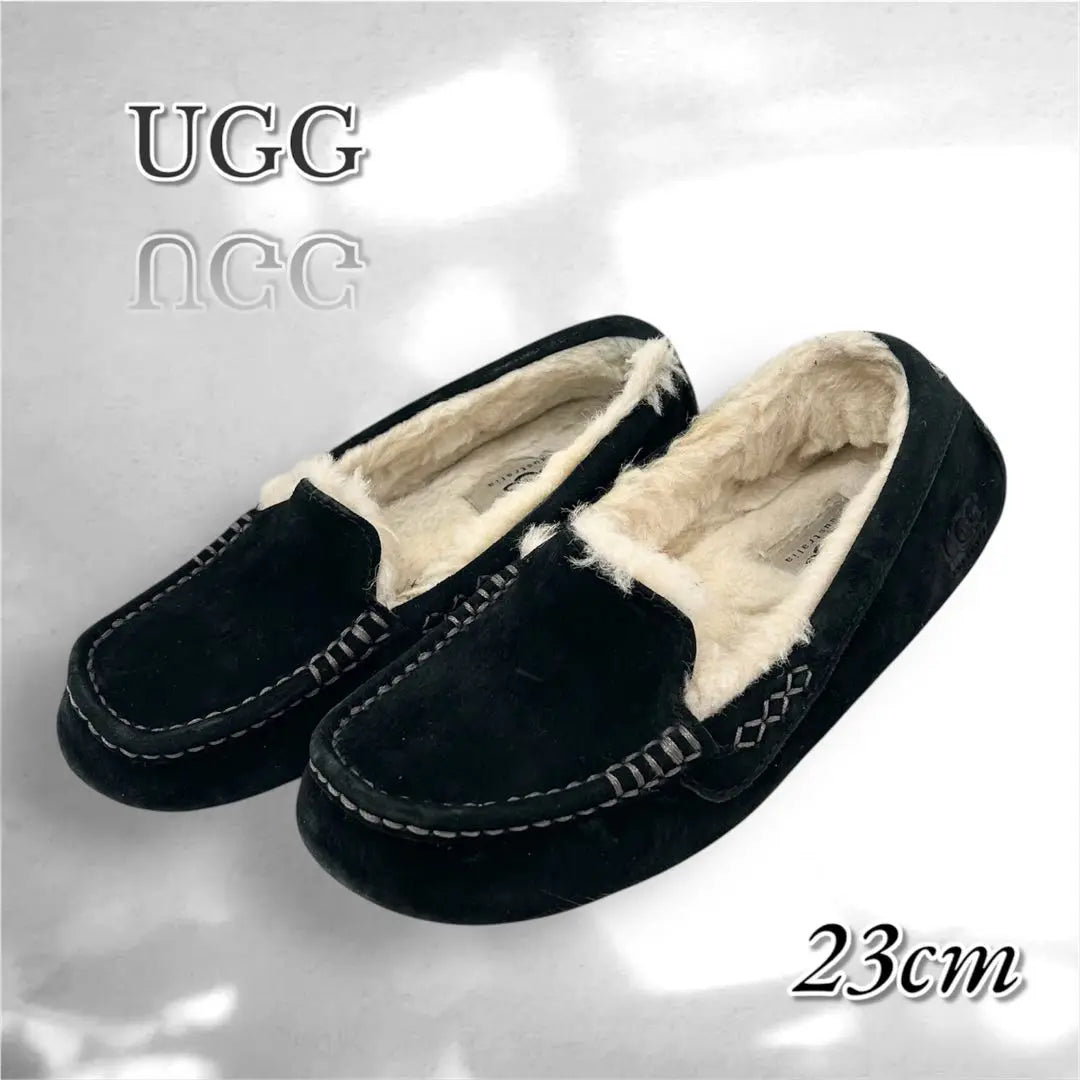 UGG Moccasin Loafers Ansley Fur 23cm Black Slip-on