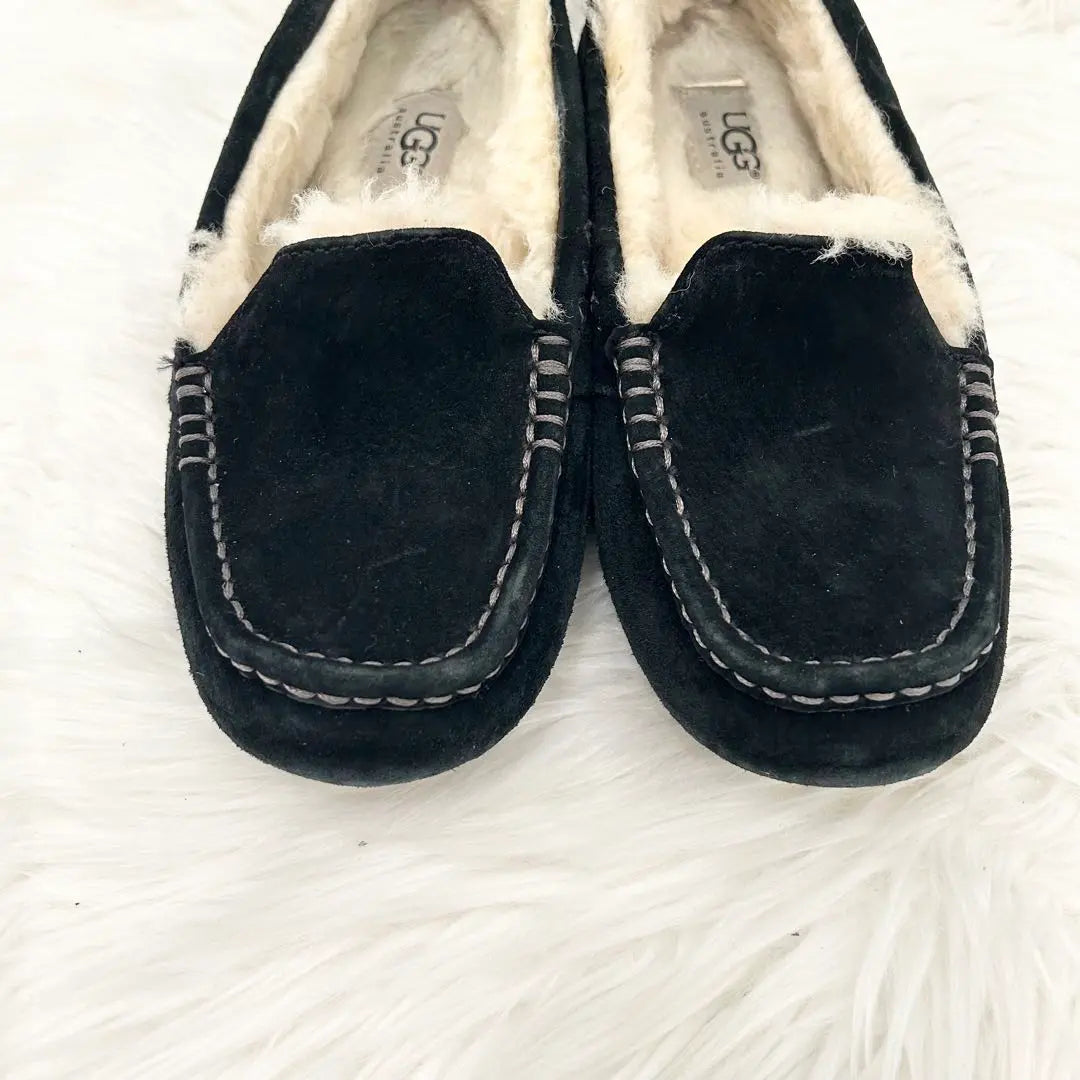 UGG Moccasin Loafers Ansley Fur 23cm Black Slip-on