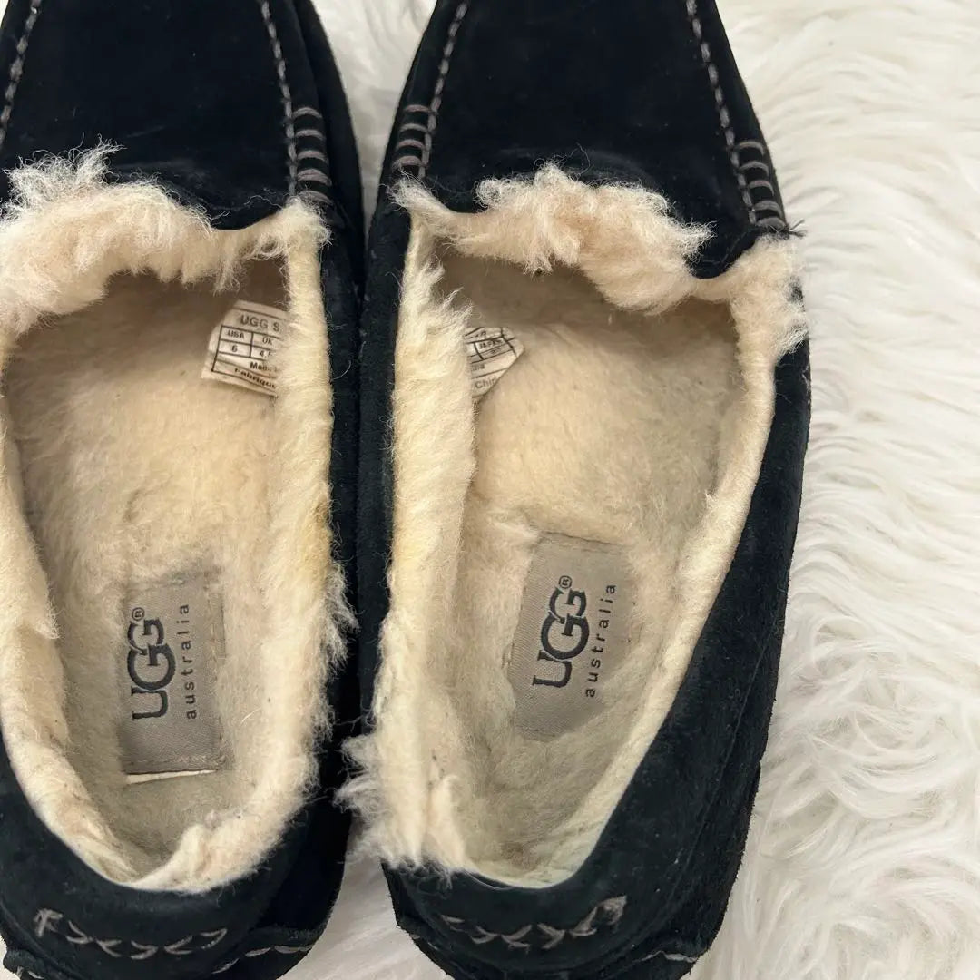 UGG Moccasin Loafers Ansley Fur 23cm Black Slip-on