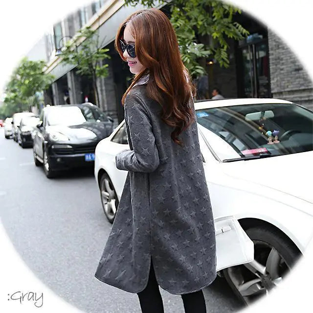 [Gray] Large size women's cardigan long spring autumn winter new long sleeves