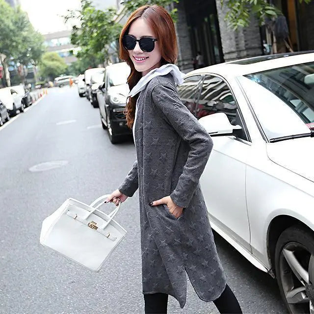 [Gray] Large size women's cardigan long spring autumn winter new long sleeves