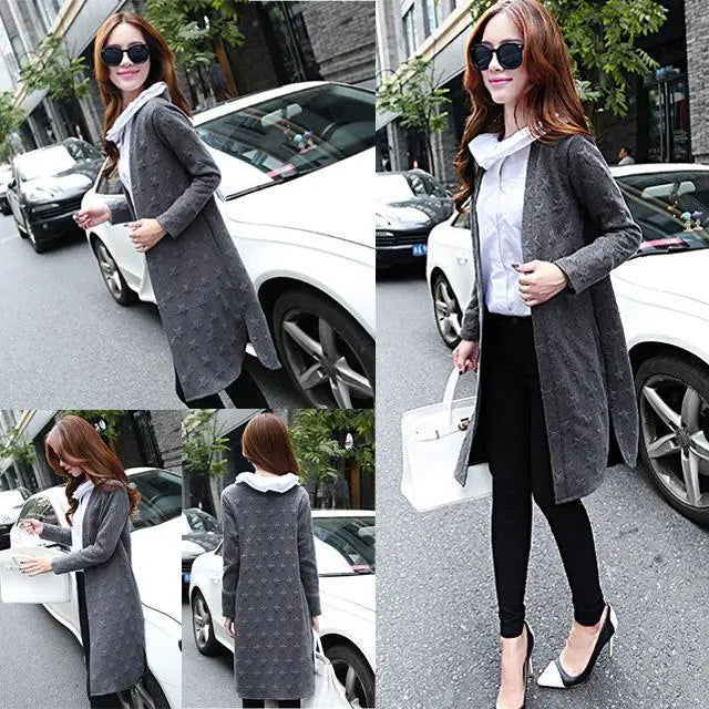 [Gray] Large size women's cardigan long spring autumn winter new long sleeves