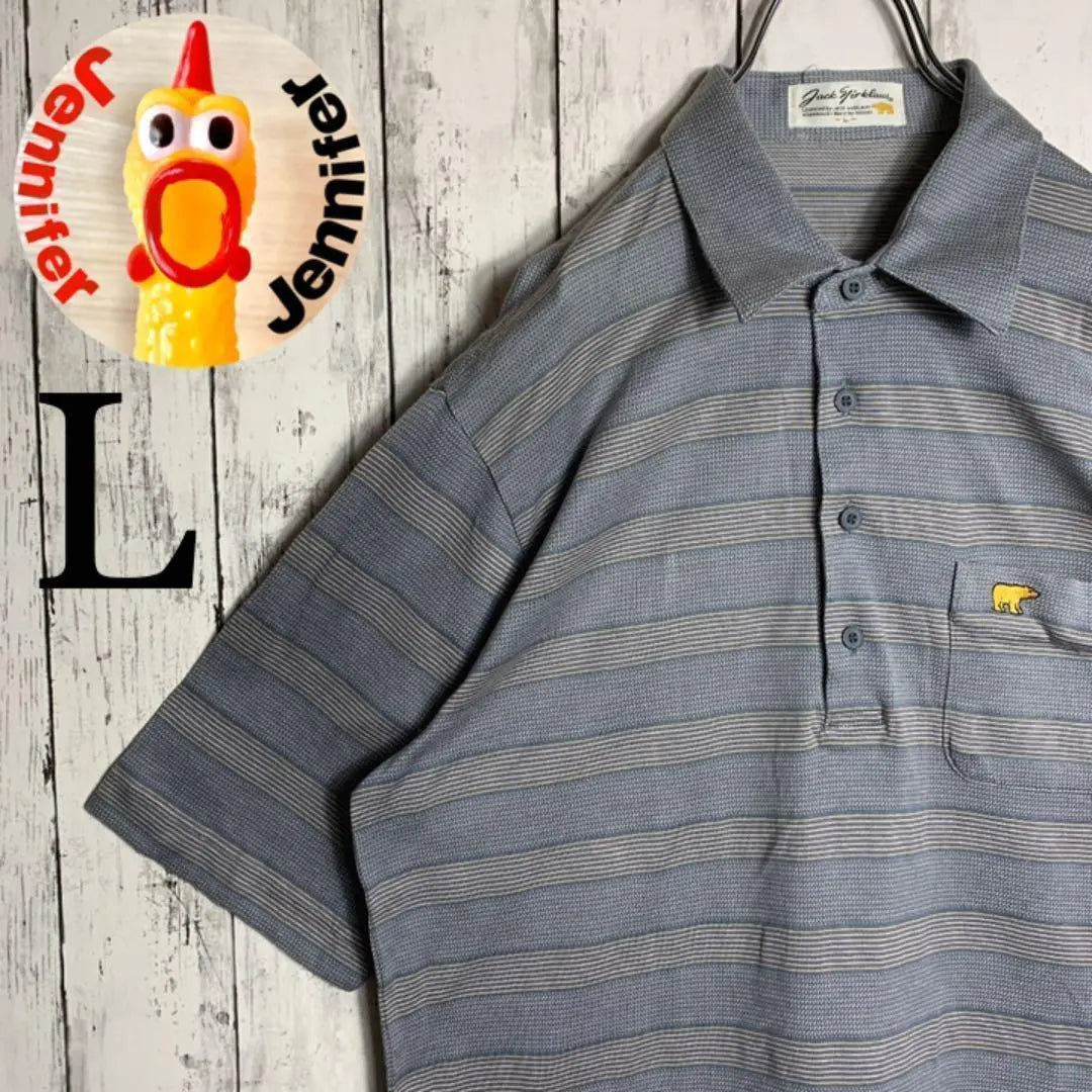 [Embroidered logo] Vintage 90s Golden Bear Polo Shirt L Gray Stripe Rare