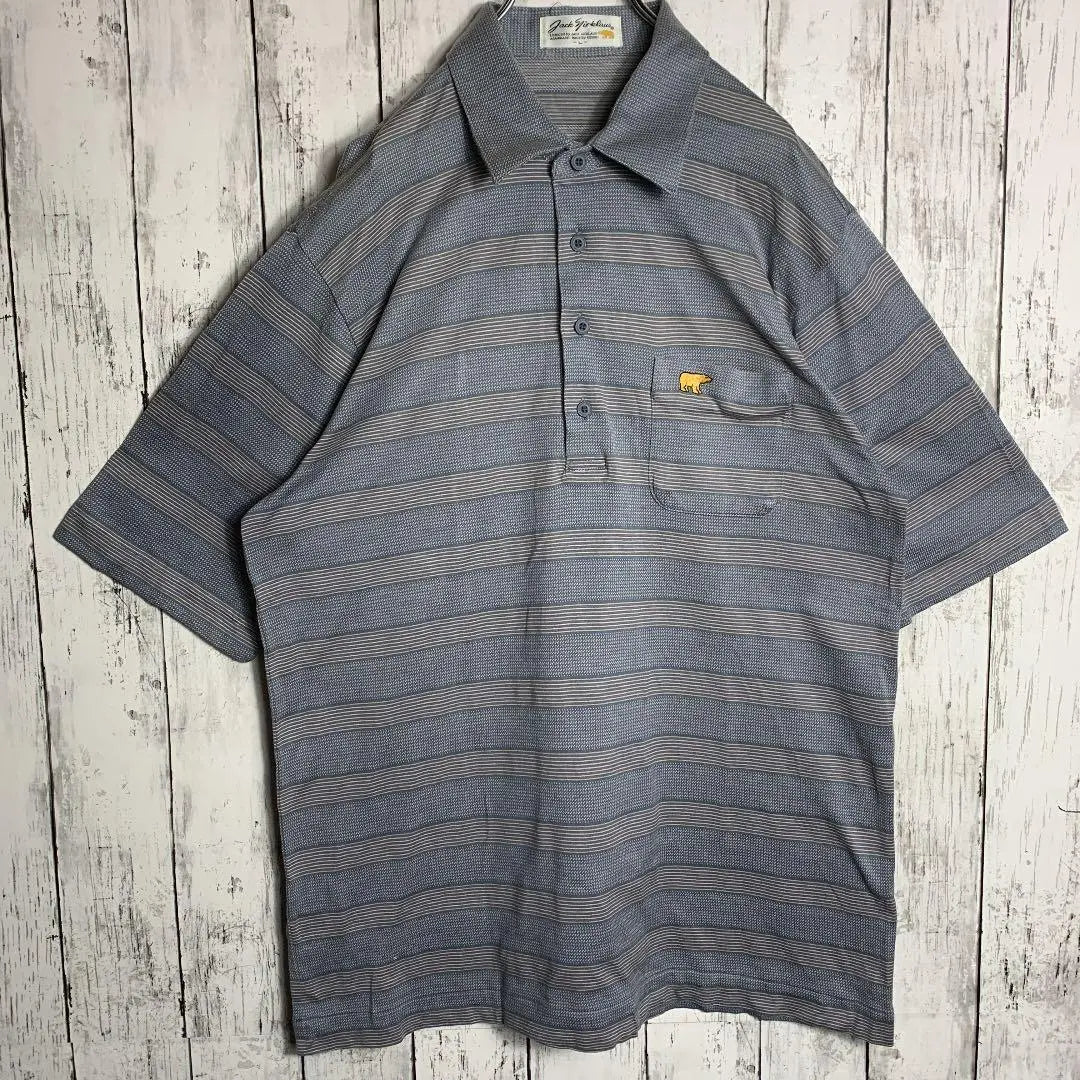 [Embroidered logo] Vintage 90s Golden Bear Polo Shirt L Gray Stripe Rare