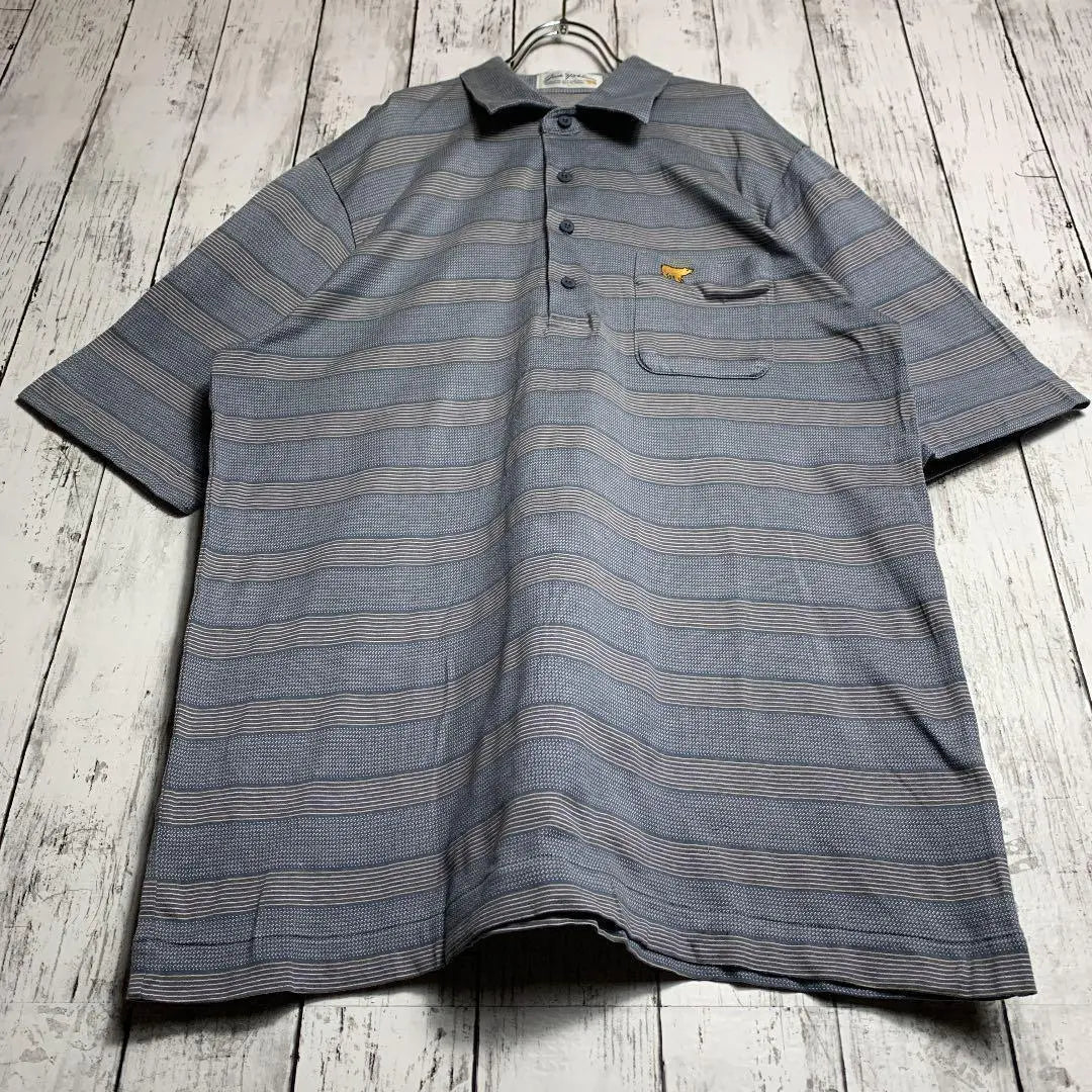 [Embroidered logo] Vintage 90s Golden Bear Polo Shirt L Gray Stripe Rare