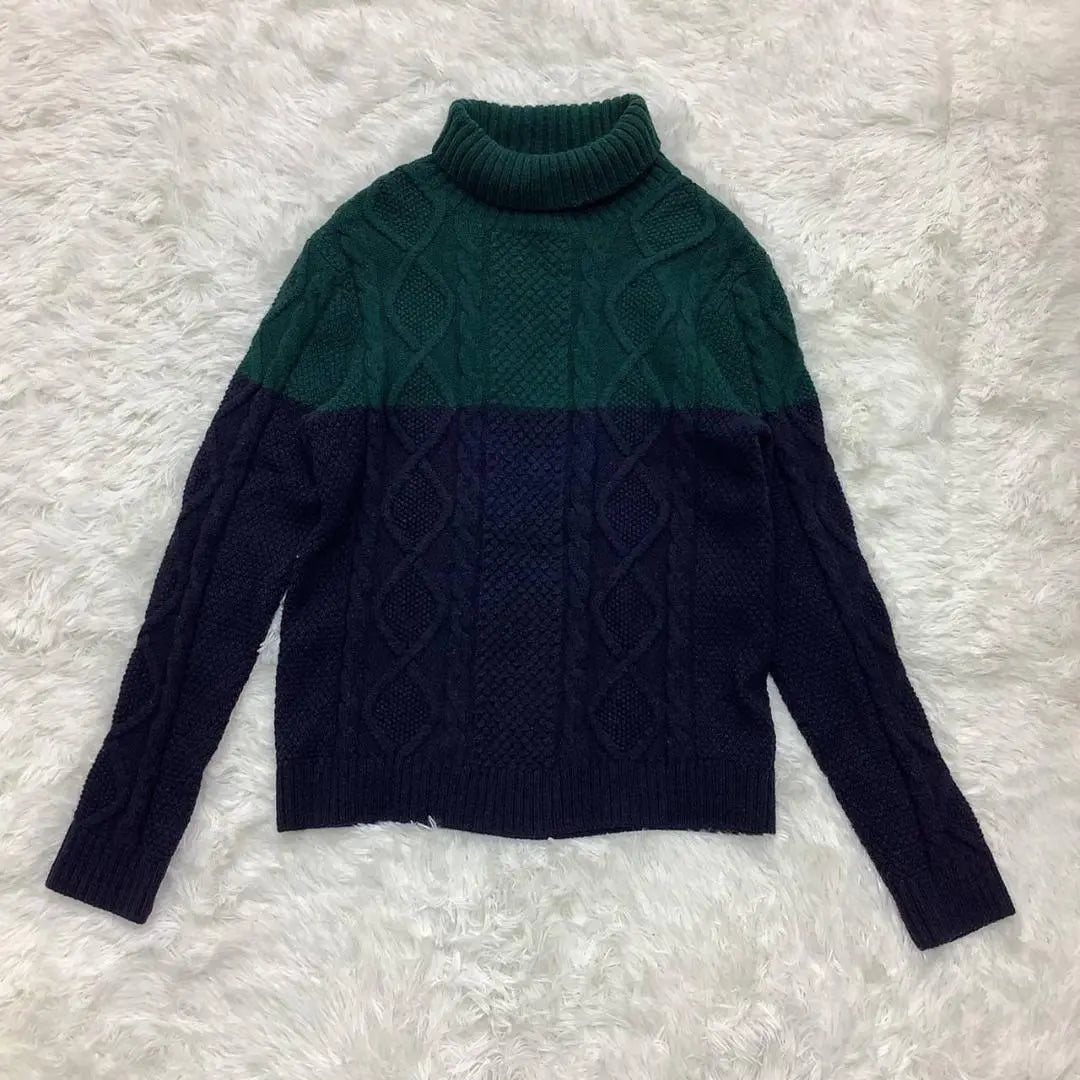 Men's sweater knit neck bicolor cable wool