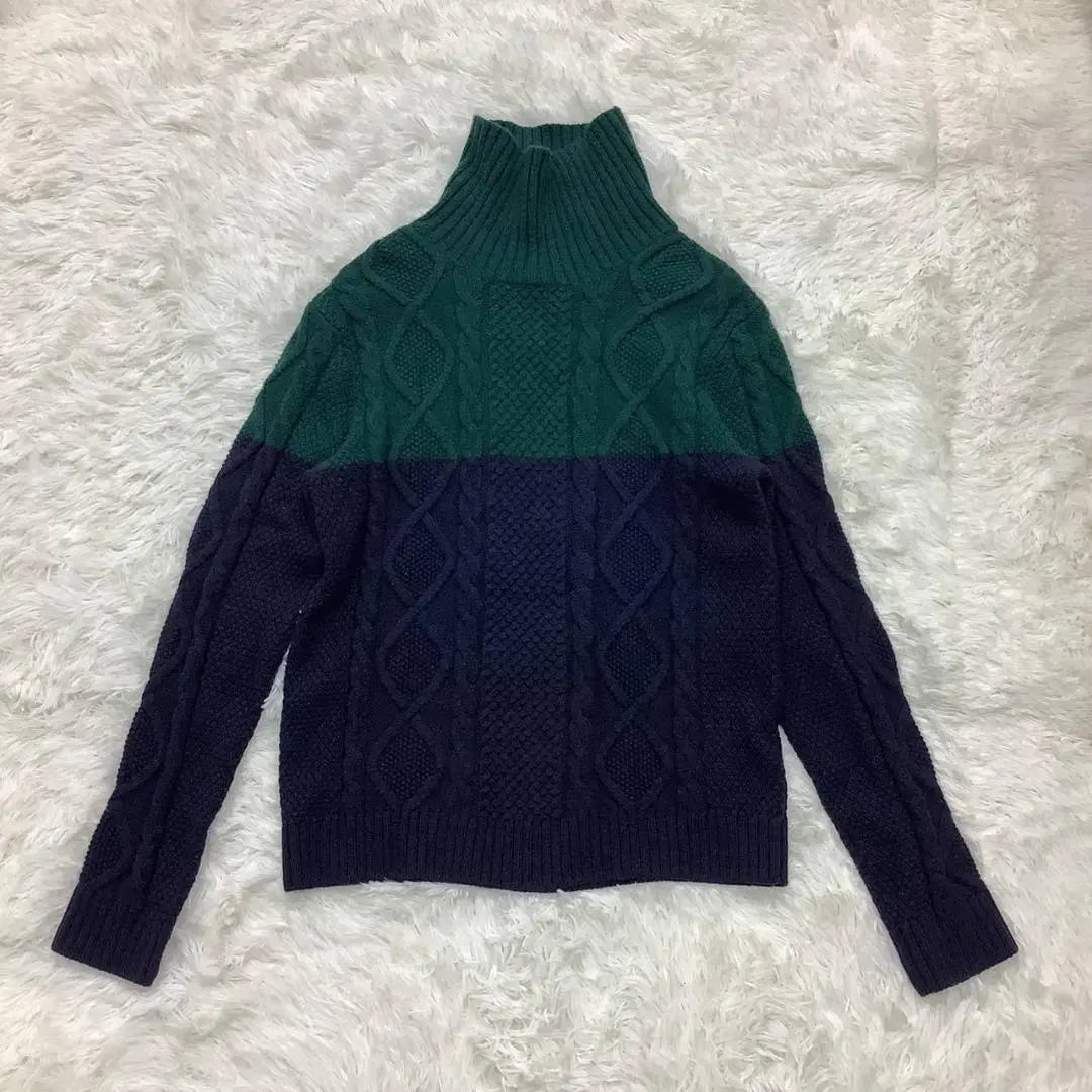 Men's sweater knit neck bicolor cable wool