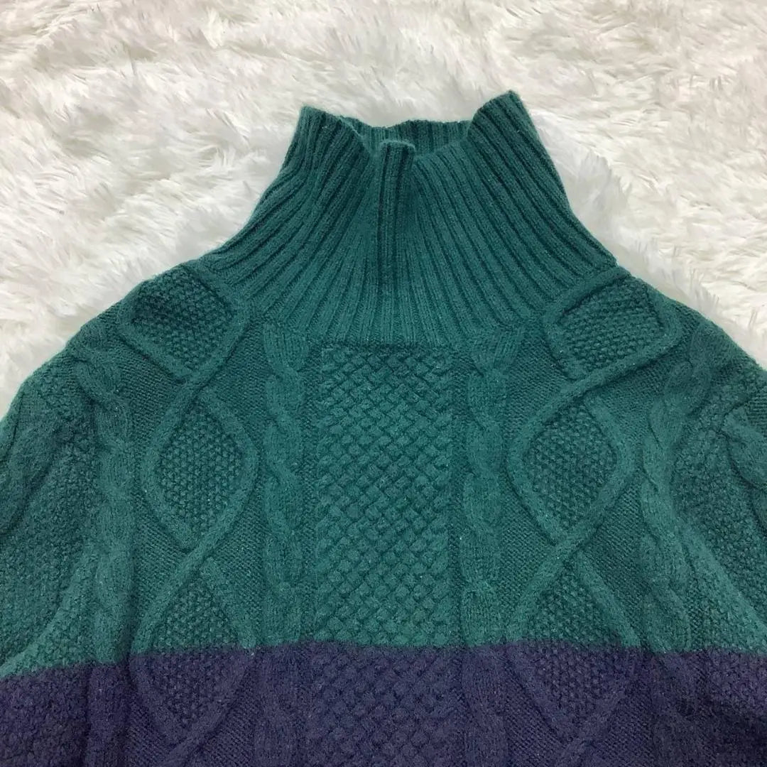 Men's sweater knit neck bicolor cable wool