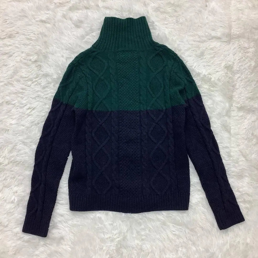 Men's sweater knit neck bicolor cable wool