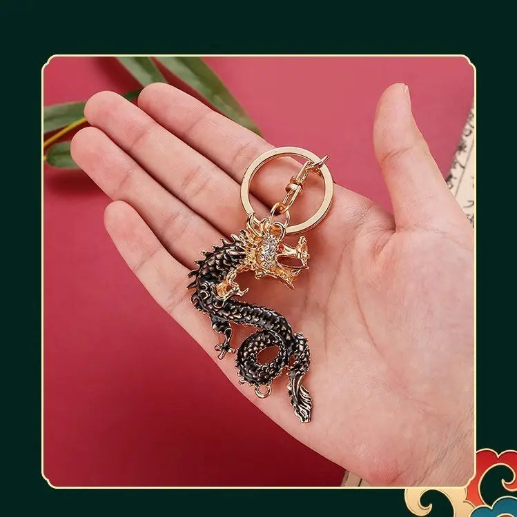 [Very popular] Keychain Dragon Black Amulet Feng Shui Good luck Money luck Spiritual