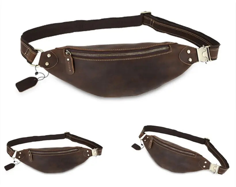 New, New Arrivals, Limited Stock, Natural Cowhide 2-Way Body Waist Bag Dark Brown