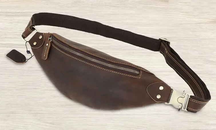 New, New Arrivals, Limited Stock, Natural Cowhide 2-Way Body Waist Bag Dark Brown