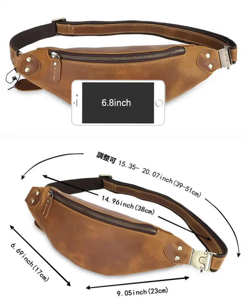 New, New Arrivals, Limited Stock, Natural Cowhide 2-Way Body Waist Bag Dark Brown