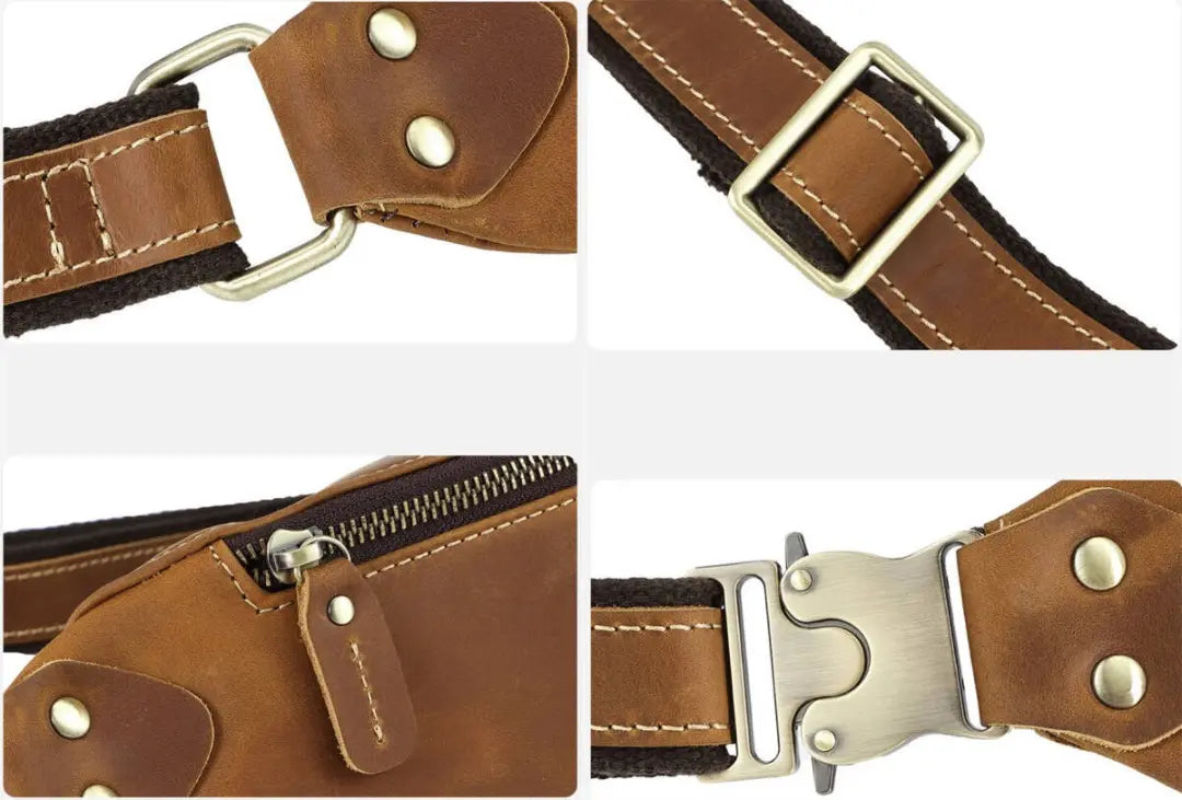 New, New Arrivals, Limited Stock, Natural Cowhide 2-Way Body Waist Bag Dark Brown