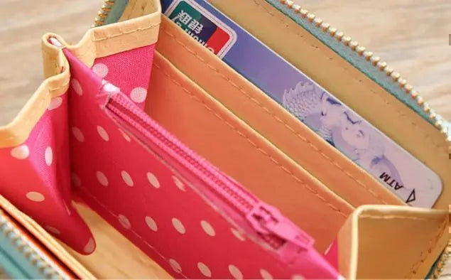 Ribbon Leather Wallet (Pink) Round Zipper Kids Bag Mini Wallet Girl