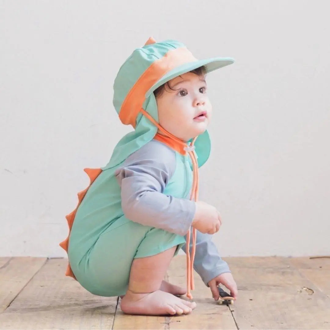 ⭐️Immediate purchase available⭐️Swimsuit dinosaur rash guard tethered romper sunshade hat set