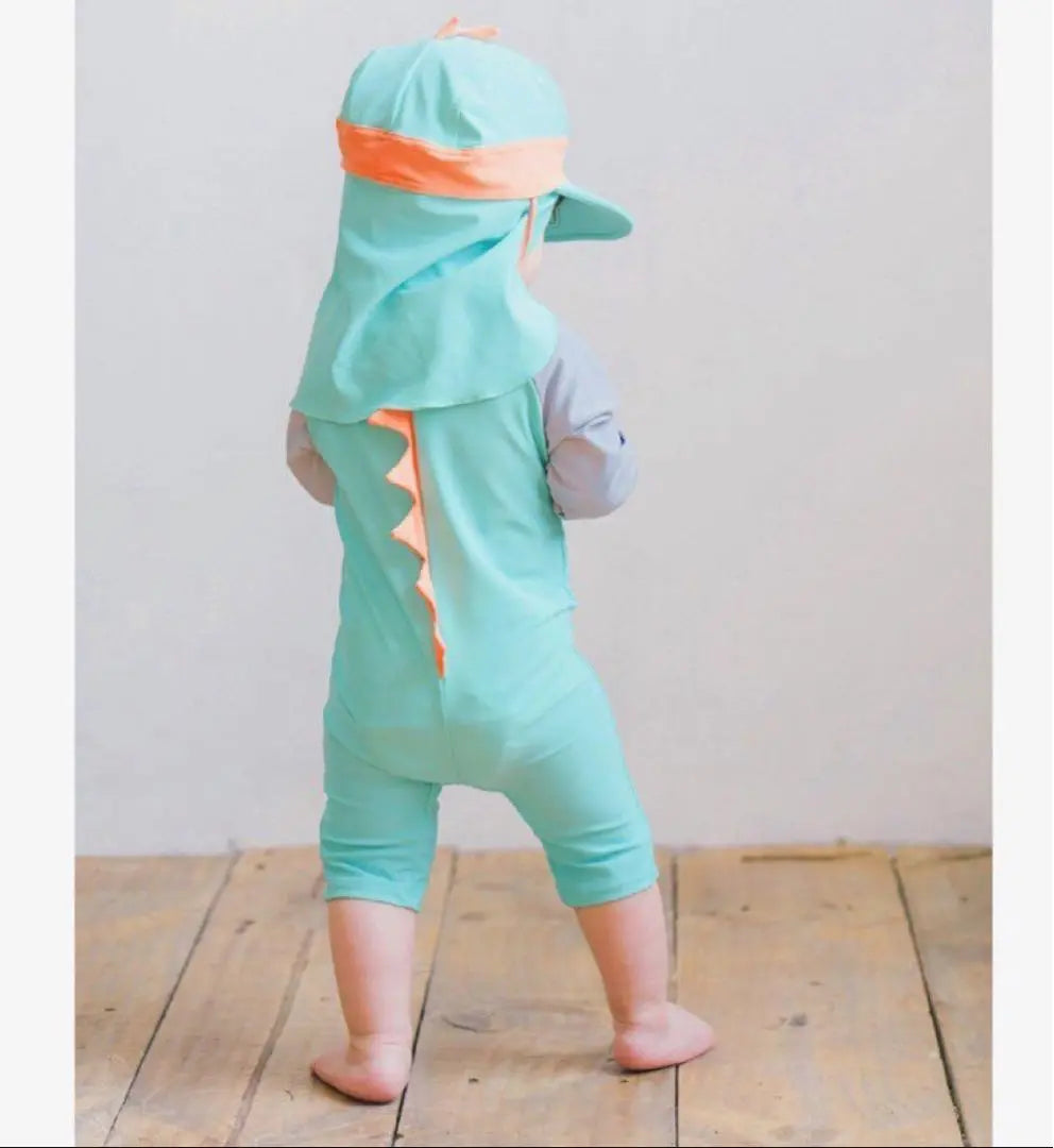 ⭐️Immediate purchase available⭐️Swimsuit dinosaur rash guard tethered romper sunshade hat set