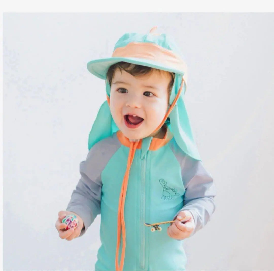 ⭐️Immediate purchase available⭐️Swimsuit dinosaur rash guard tethered romper sunshade hat set