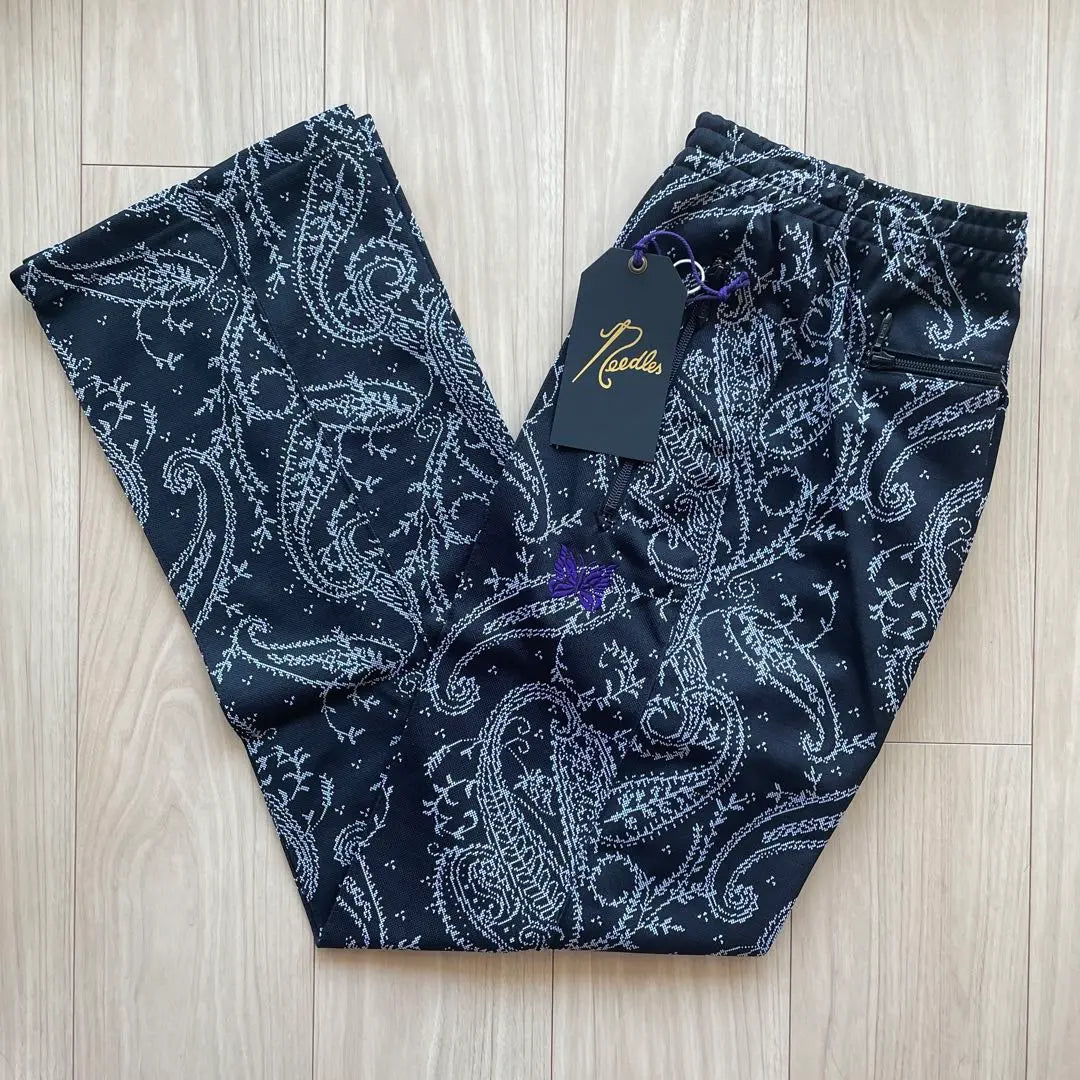 Brand new, unused needles track pants, all-over pattern, paisley pattern, black