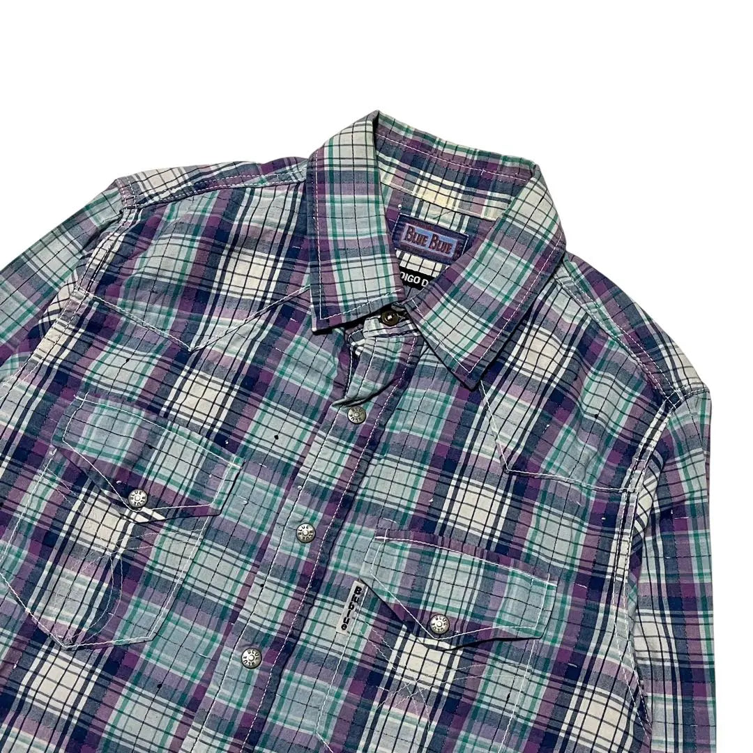 BLUE BLUE Nep Processed Long Sleeve Check Shirt 2