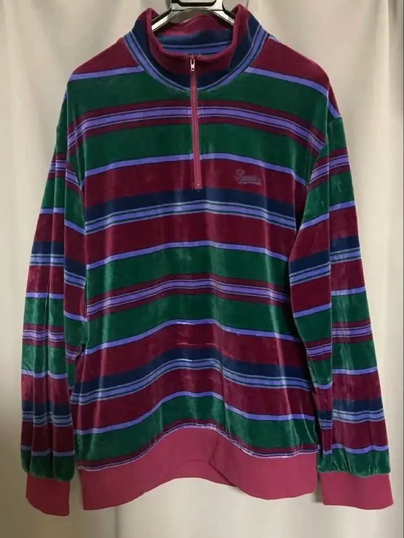 Supreme Striped Velour Zip-Up Pullover XL