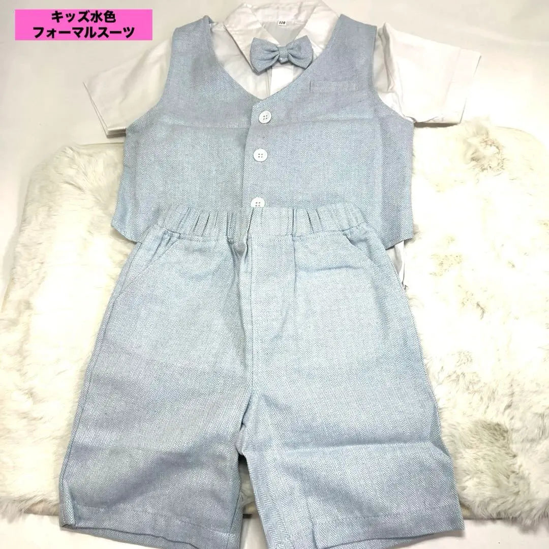 Kids light blue formal suits (vests, shorts, bow tie)