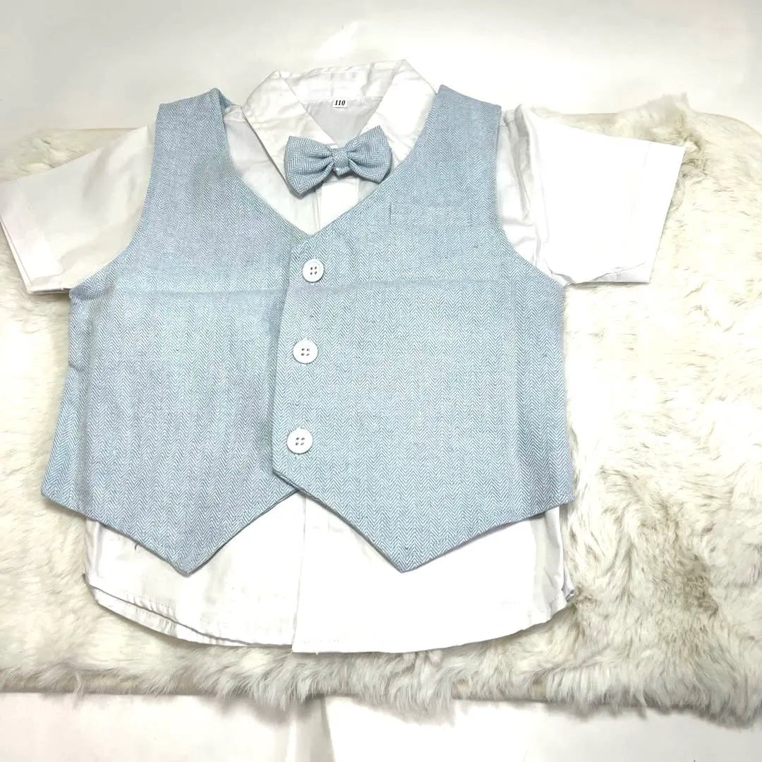 Kids light blue formal suits (vests, shorts, bow tie)