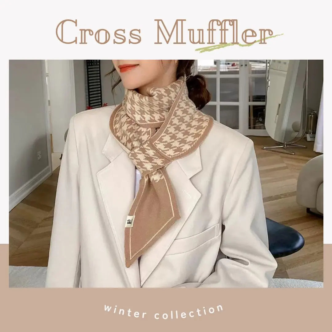 Scarf, cute, stylish, houndstooth pattern, beige, check, cross muffler