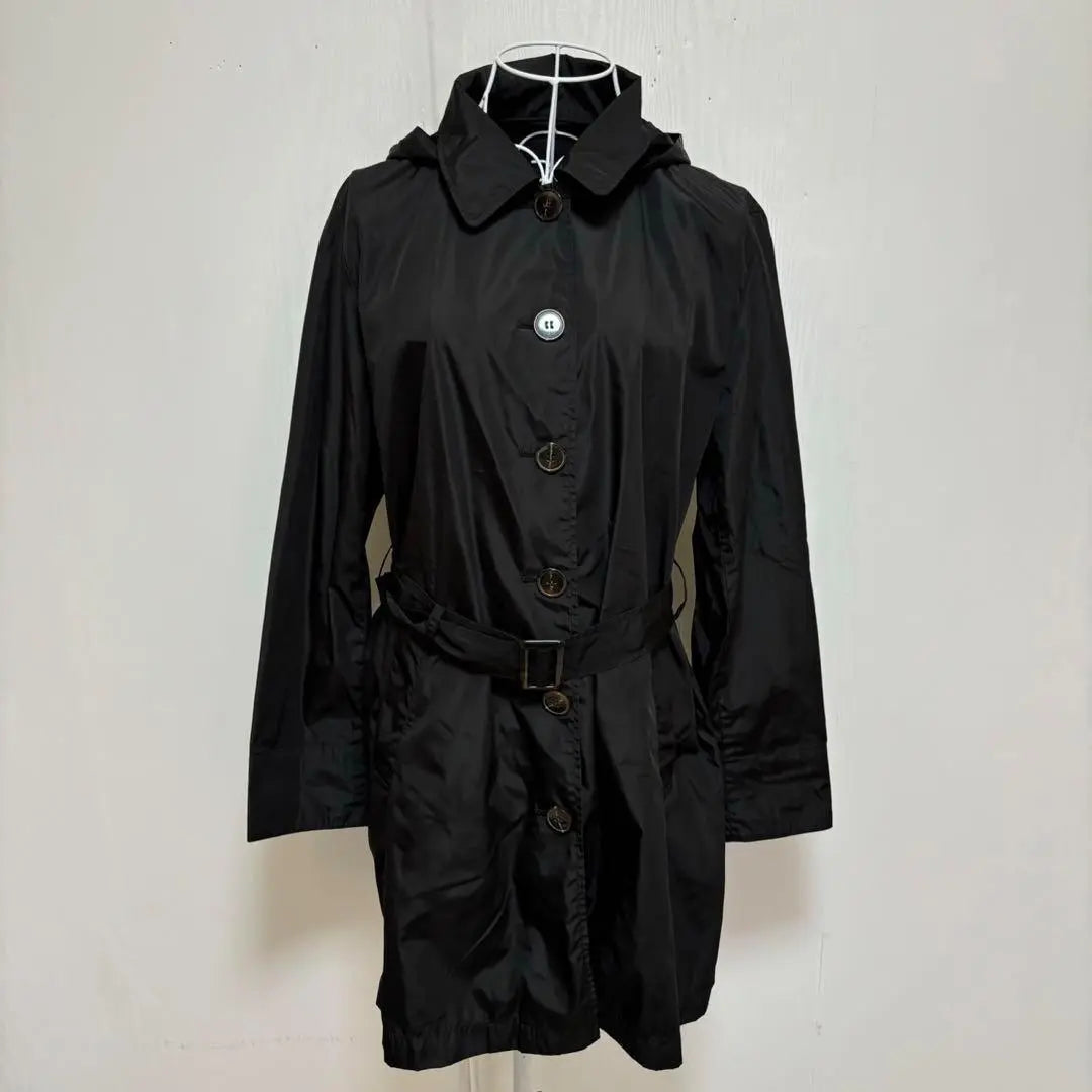 ●Trench coat (L) Shakashaka Nylon coat Black Hooded Commuting Haori