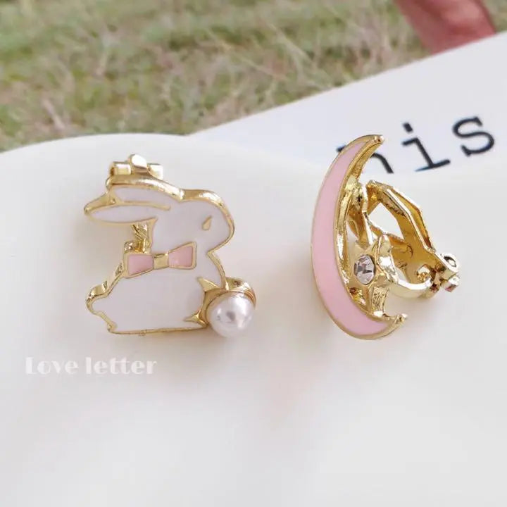 No.165 Rabbit Moonstar Earrings Pink Korea Mass Production Type Landmine Rabbit