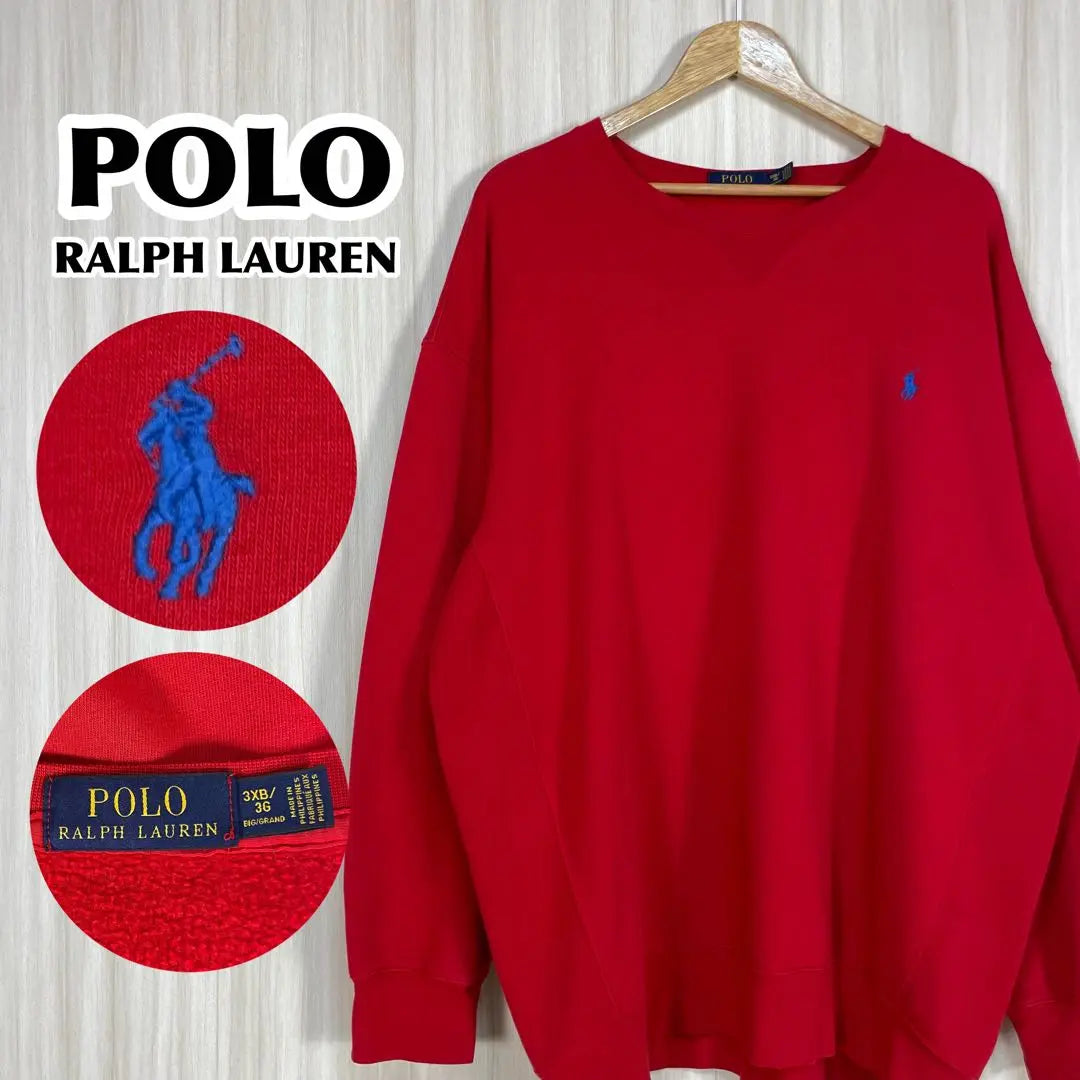 ☆Rare☆Large size☆Polo Ralph Embroidered Pony Fleece-lined Sweatshirt 3XB Red