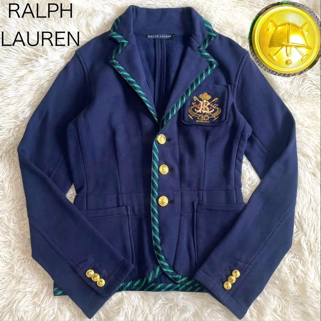 [Ralph Lauren] Navy Blue Tailored Jacket Emblem Gold Button M