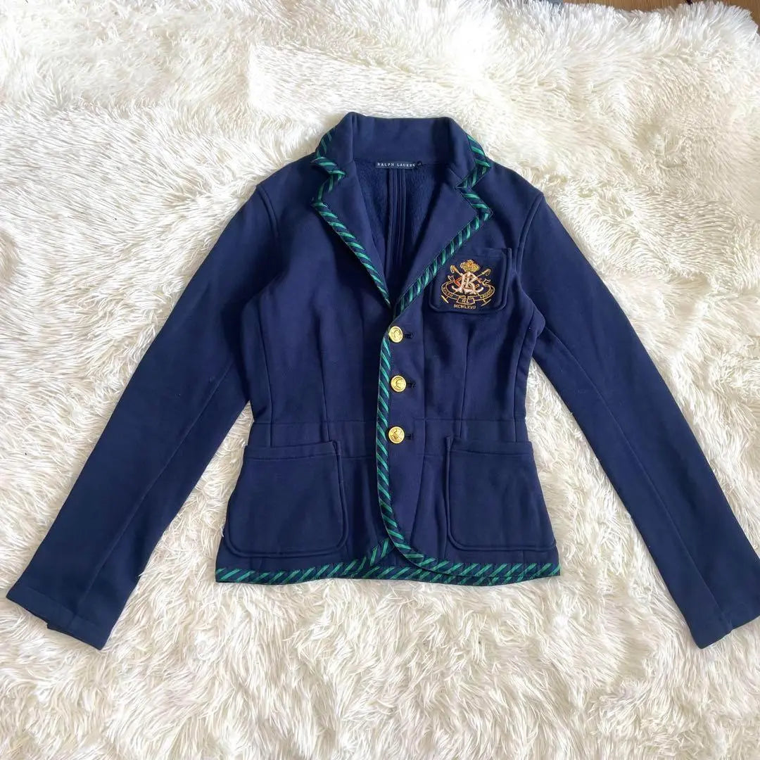 [Ralph Lauren] Navy Blue Tailored Jacket Emblem Gold Button M