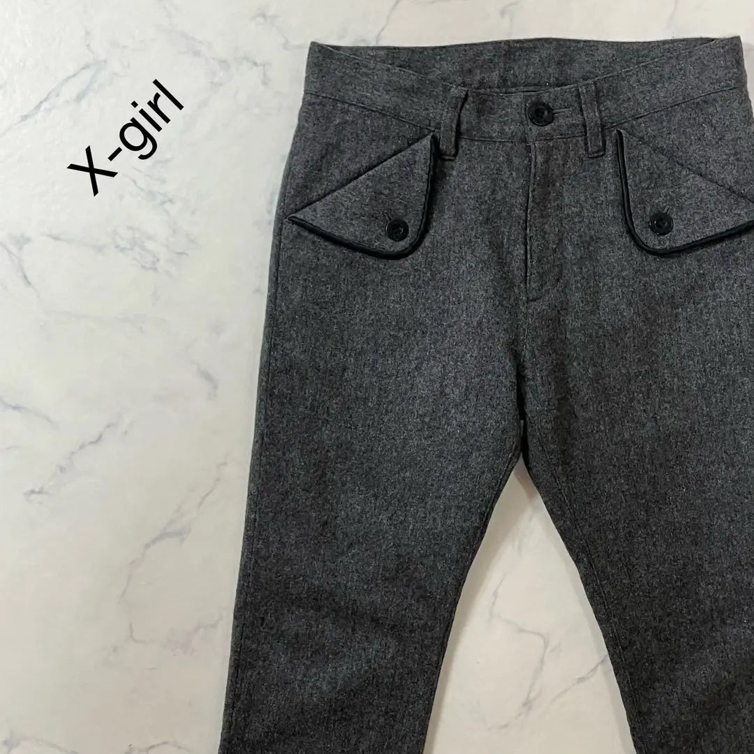 Beautiful X-girl Made in Japan Logo Embroidered One-tone Wool Blend Straight Pants