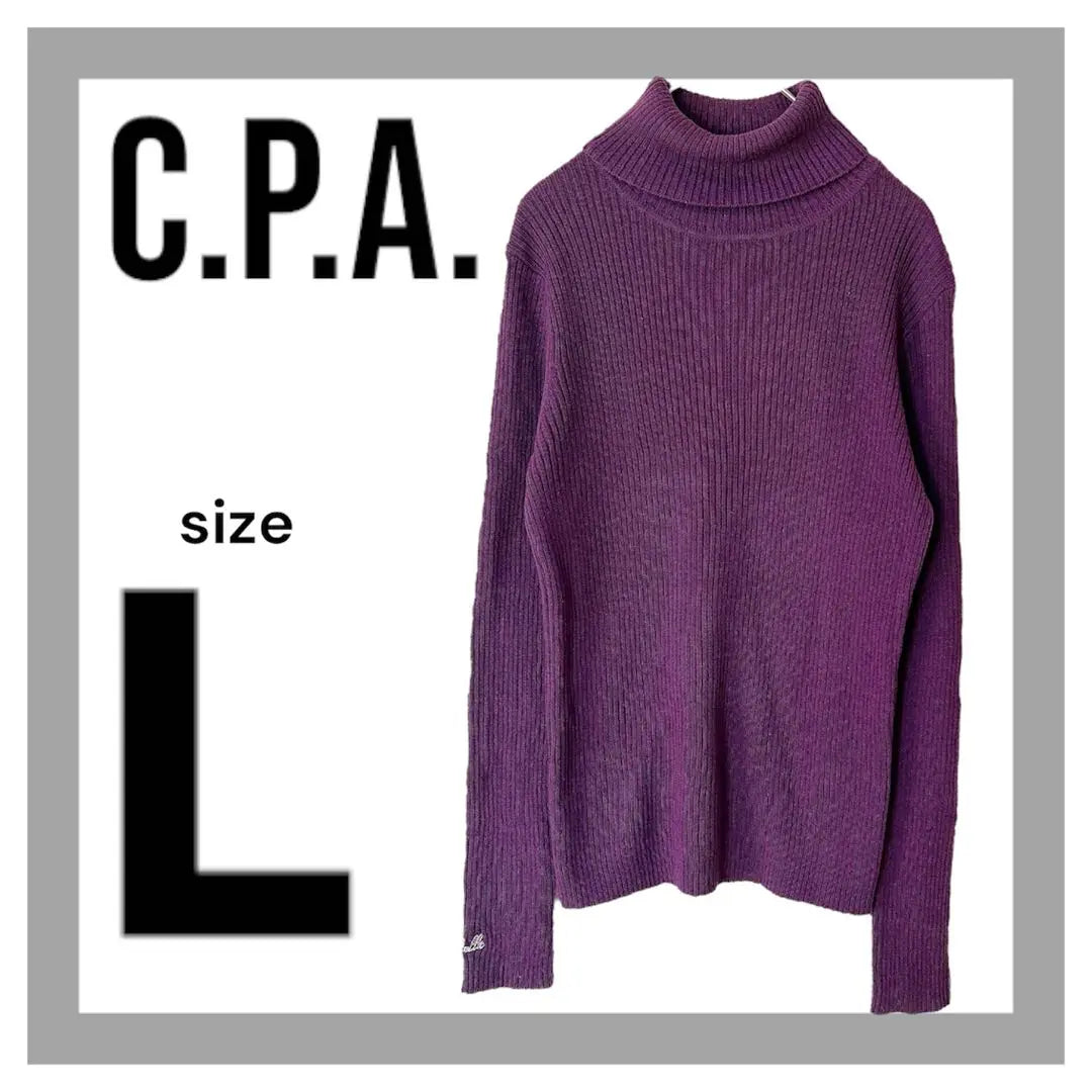 C.P.A. Turtle neck sweater [L] Purple purple sustainable casual sleeve embroidery | C.P.A. タートルネックセーター【L】パープル紫　無地　カジュアル　袖刺繍