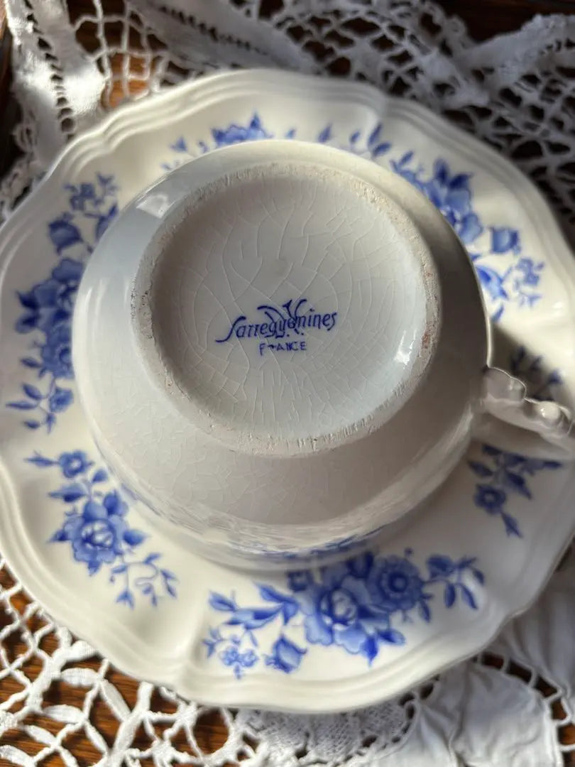 Blue and white floral pattern ceramic chocolate cup and saucer sarguminne