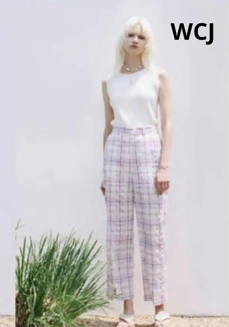 [WCJ] Checkered casual pants, purple white, size F