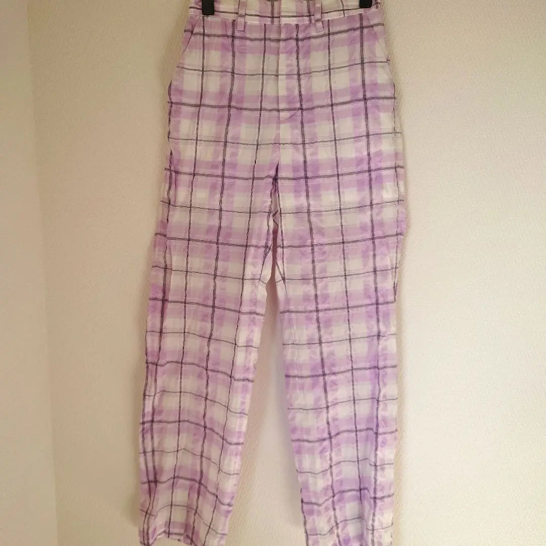 [WCJ] Pantalón casual de cuadros, morado y blanco, talla F