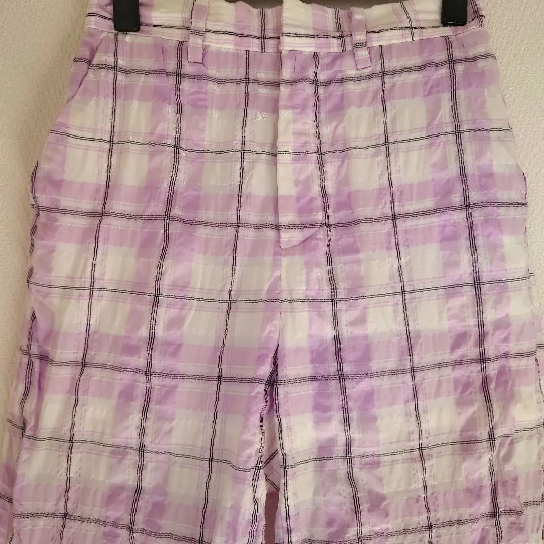 [WCJ] Pantalón casual de cuadros, morado y blanco, talla F