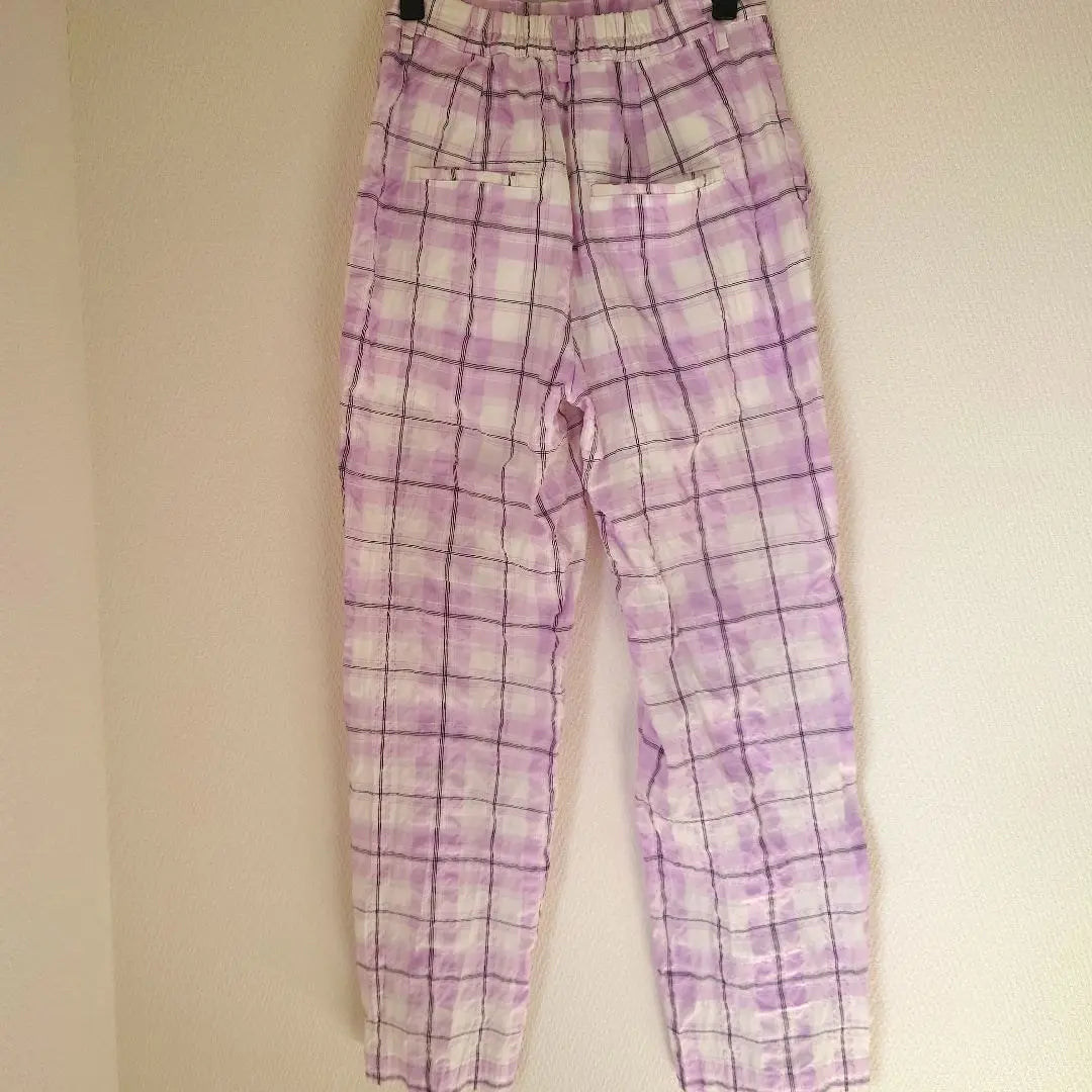 [WCJ] Pantalón casual de cuadros, morado y blanco, talla F