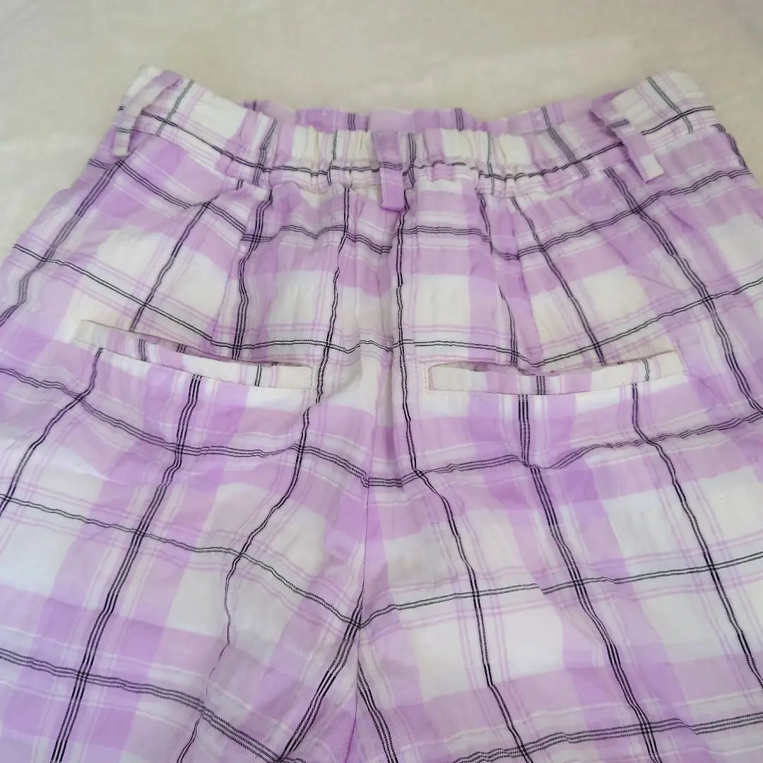 [WCJ] Pantalón casual de cuadros, morado y blanco, talla F